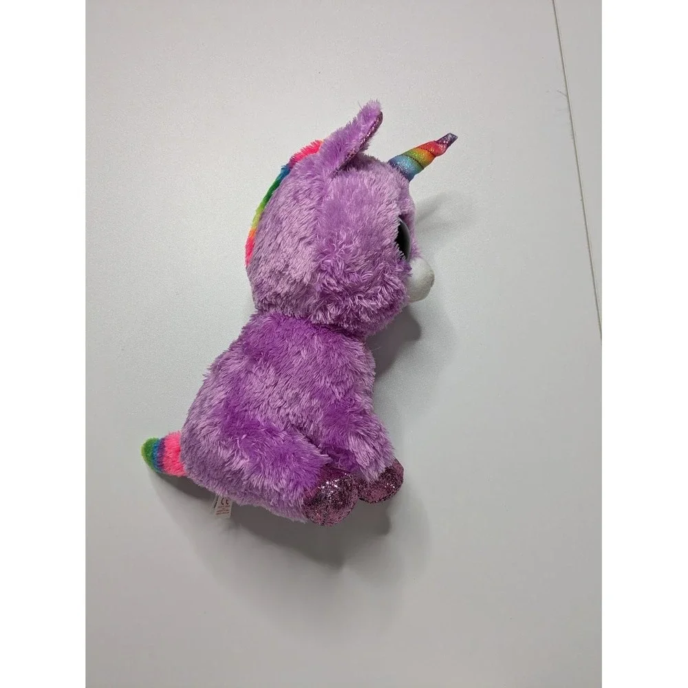 Plush Ty Beanie Boos Rosette Purple Rainbow Horn Medium Stuffed Animal 10